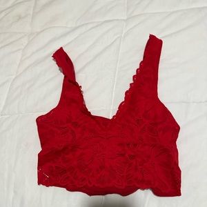 red tank, waffle pattern is front and lace is back